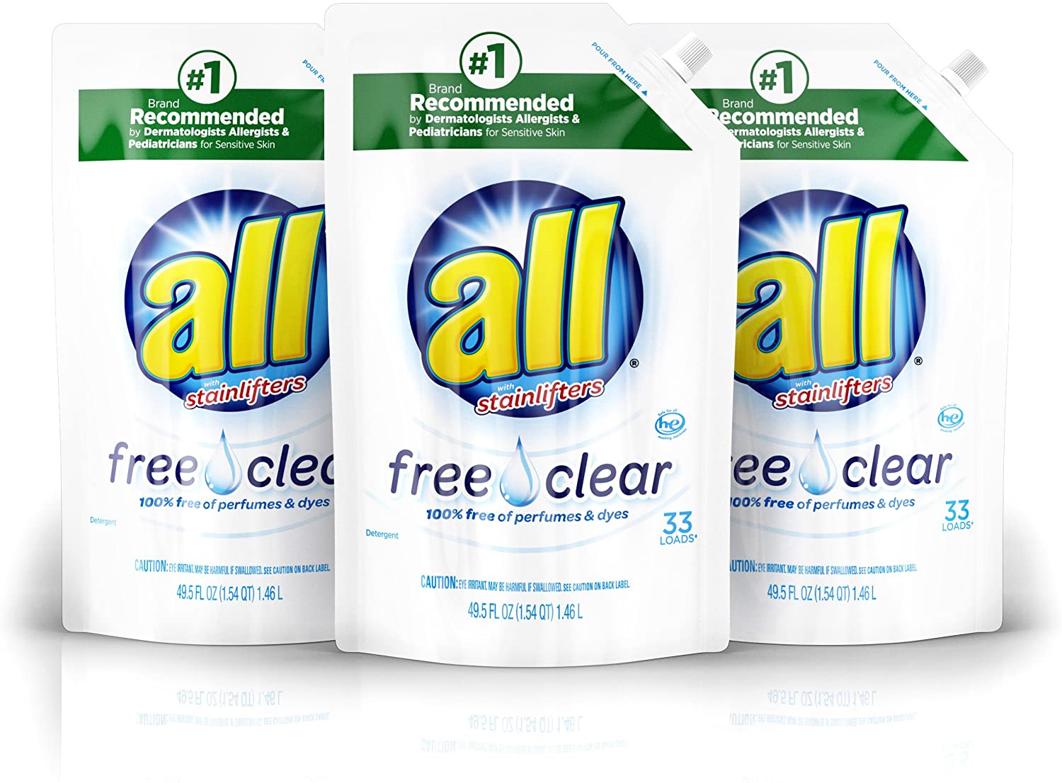 All Liquid Laundry Detergent Easy Pouch Free Clear For Sensitive Skin